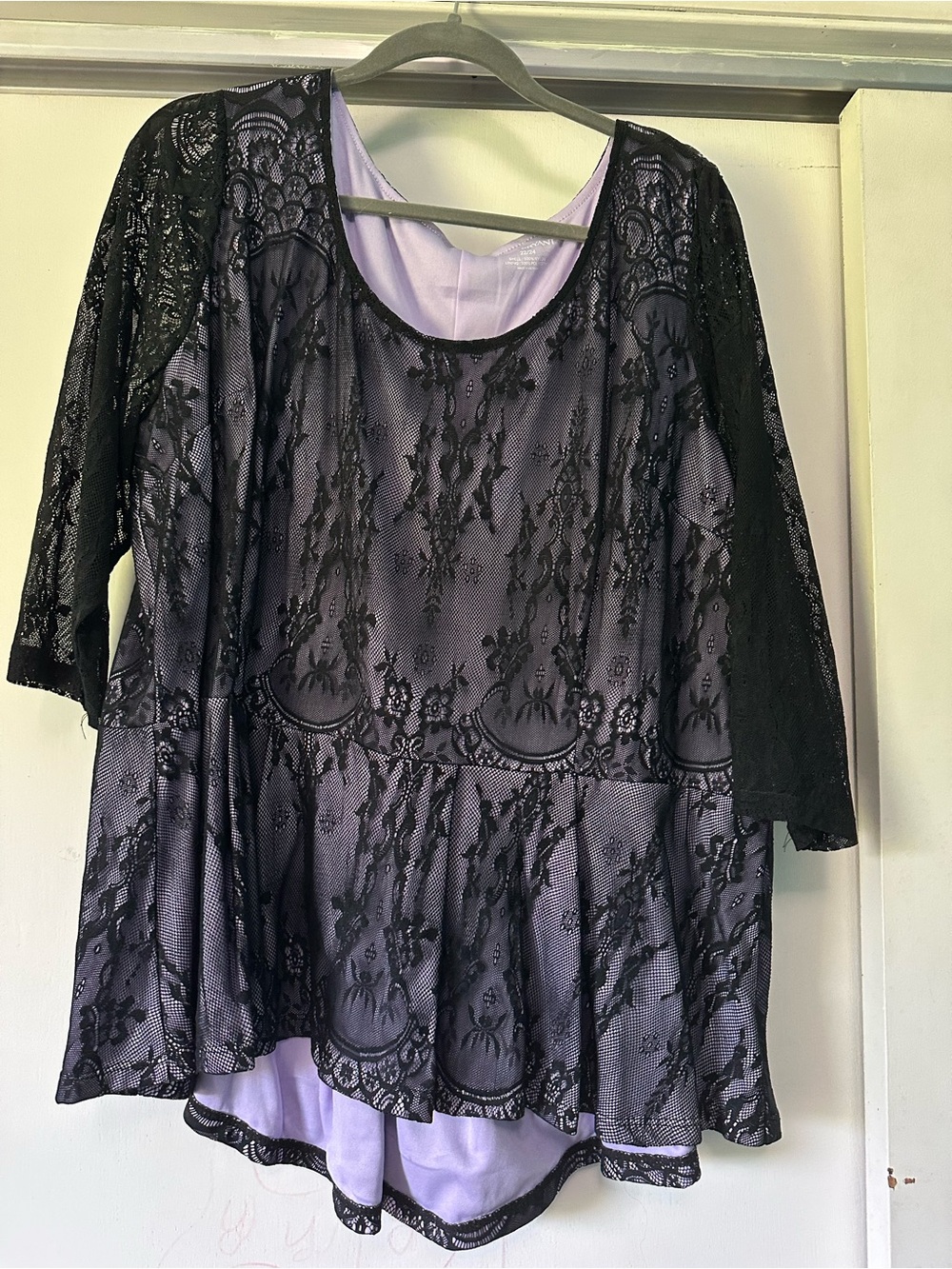 Lane Bryant Black Lace Overlay Tunic with Lavender Lining